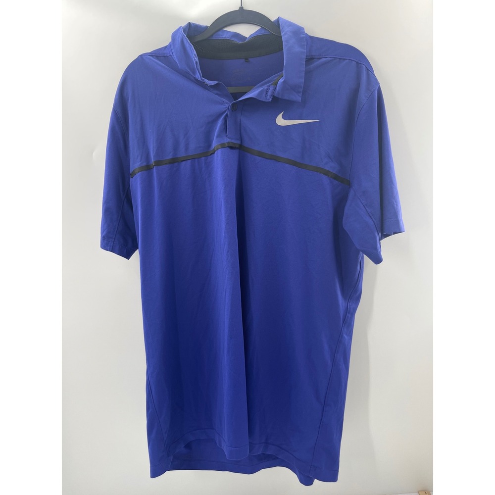 Nike Golf Dri-FIT Polo Shirt Mens Large Royal Blue Black Stripe Swoosh 2076